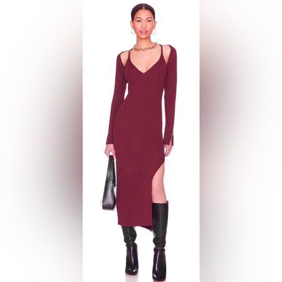 House of Harlow raspberry plunge cutout rib side slit sweater dress size small - Picture 1 of 2